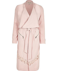 River Island Pink Crepe Lace Panel Trench Coat