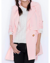 Choies Pink Double Breasted Belted Trench Coat