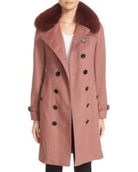 Burberry Sandringham Wool Cashmere Trench Coat With Genuine Fox Fur Trim