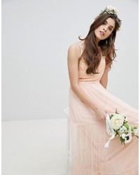 Little Mistress Bridesmaid Sequin Upper Maxi Dress With Tulle Tiered Skirt