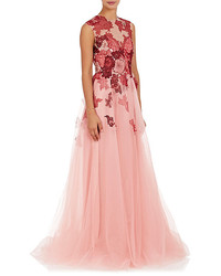 Monique Lhuillier Flower Embellished Tulle Ball Gown