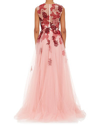 Monique Lhuillier Flower Embellished Tulle Ball Gown