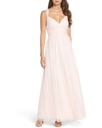 Wtoo Deep V Neck Chiffon Tulle Gown