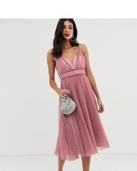 Asos Tall Asos Design Tall Pleated Tulle Midi Dress With Twist Detail