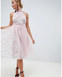 ASOS DESIGN Floral Print Midi Dress With Tulle Overlay