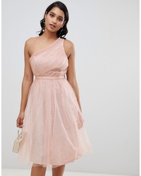 ASOS DESIGN One Shoulder Tulle Midi Dress With Glitter Lining