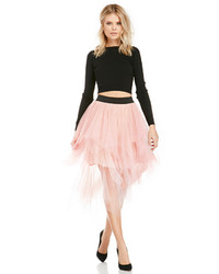 Dailylook Tiered Tulle Midi Skirt In Pink Xs L