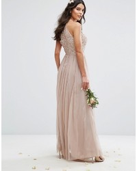 Maya High Neck Maxi Tulle Dress With Tonal Delicate Sequins