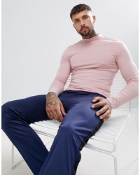 ASOS DESIGN Muscle Fit Long Sleeve T Shirt With Turtle Neck In Pink