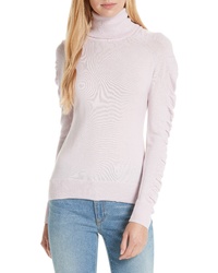 Milly Shirred Sleeve Wool Turtleneck Sweater