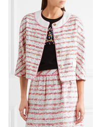 Moschino Boutique Lace And Grosgrain Trimmed Boucl Tweed Jacket Pink