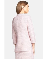 St. John Collection Nehru Collar Micro Tweed Knit Jacket With Chain Trim