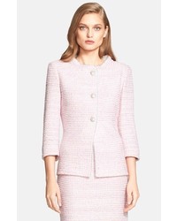 St. John Collection Nehru Collar Micro Tweed Knit Jacket With Chain Trim