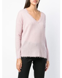 Max & Moi Cashmere Frayed V Neck Sweater