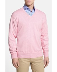 Peter Millar Cotton Cashmere V Neck Sweater Retro Pink Medium