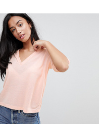 Asos Petite Asos Design Petite T Shirt With V Neck In Linen Mix In Peach