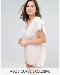 Asos Curve Curve V Neck T Shirt With Tie Sleeve
