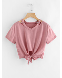 Shein Cut Out Neck Knot Front Tee