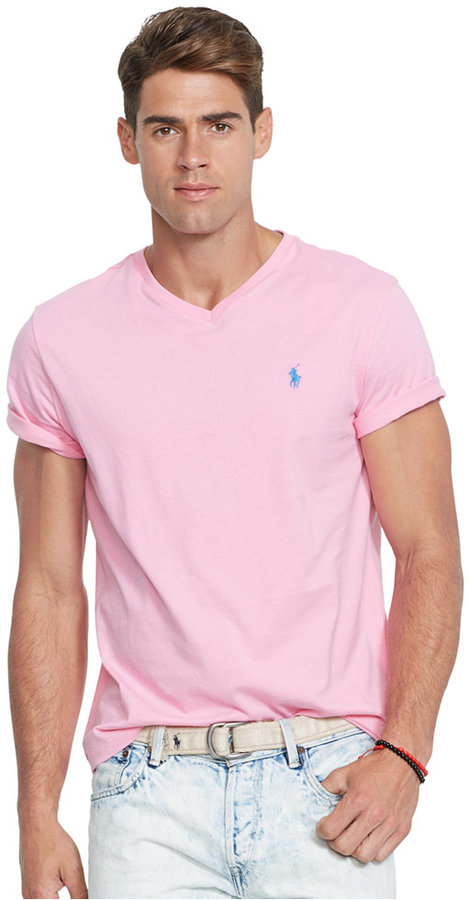 Polo Ralph Lauren Womens V-Neck Jersey T-Shirt (Large, Ballerina Pink) at   Women's Clothing store