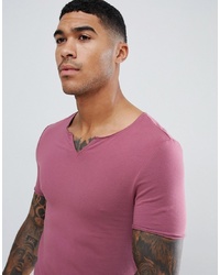 ASOS DESIGN Muscle Fit T Shirt With Raw Notch Neck In Purple