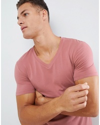 ASOS DESIGN Muscle Fit T Shirt With V Neck In Pink