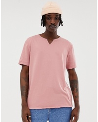 ASOS DESIGN Relaxed Fit T Shirt With Raw Notch Neck In Pink