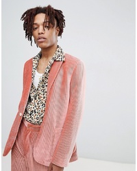 ASOS Edition Skinny Suit Jacket In Pink Velvet Plisse
