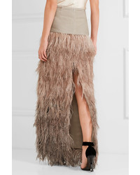 Tom Ford Velvet And Tiered Ombr Feather Maxi Skirt Antique Rose