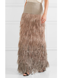 Tom Ford Velvet And Tiered Ombr Feather Maxi Skirt Antique Rose