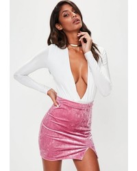 Missguided Pink Velvet Split Side Mini Skirt