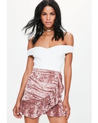 Missguided Pink Crushed Velvet Frill Hem Skirt