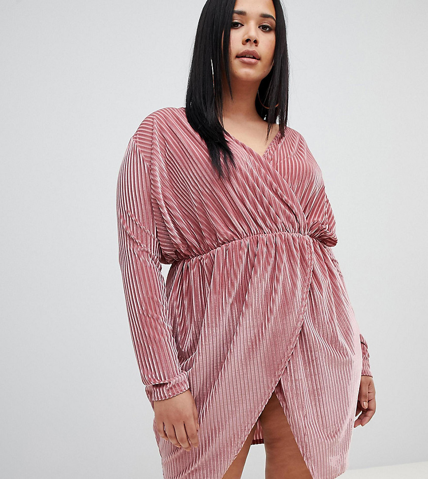 Missguided Plus Ribbed Velvet Wrap Mini Dress In Pink, $20 | Asos |  Lookastic