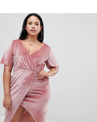 Missguided Plus Velvet Wrap Midi Dress In Pink