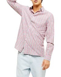Pink Vertical Striped Chambray Long Sleeve Shirt