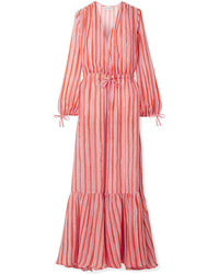 Pink Vertical Striped Chiffon Maxi Dress