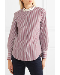 Brunello Cucinelli Bead Embellished Stretch Med Striped Cotton Shirt