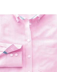 Charles Tyrwhitt Pink And White Bengal Stripe Oxford Button Down Semi Fitted Shirt