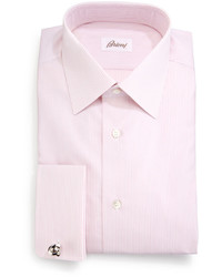 Brioni Rope Stripe French Cuff Dress Shirt Pink