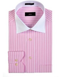 Alara White Collar Dress Shirt With Pink Stripes And Barrel Cuffs Egyptian