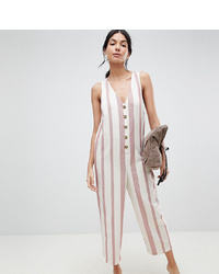 Asos Tall Asos Design Tall Jumpsuit In Stripe With Horn Button Detail
