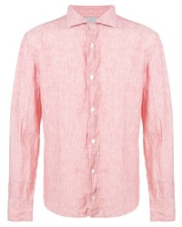 Pink Vertical Striped Linen Long Sleeve Shirt