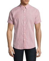 Pink Vertical Striped Linen Short Sleeve Shirt