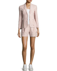 ATM Anthony Thomas Melillo Striped Pleated Linen Shorts Pink Pattern