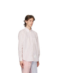 Thom Browne Navy And Red Poplin Hairline Stripe Shirt