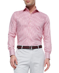 Peter Millar Pick Stitched Striped Sport Shirt Pink