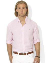Polo Ralph Lauren Shirt Custom Fit Long Sleeve Striped Linen Sport Shirt
