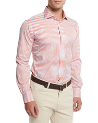 Peter Millar Tenor Stripe Long Sleeve Sport Shirt Summer Coral