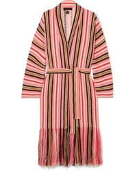 Pink Vertical Striped Open Cardigan