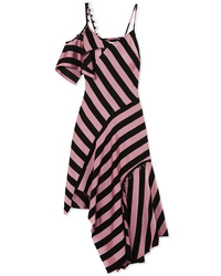 Pink Vertical Striped Satin Midi Dress