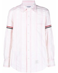 Pink Vertical Striped Seersucker Long Sleeve Shirt